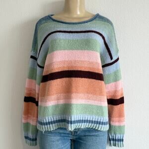 Sundance Sibella Striped Knit Sweater Colorful Boxy Fit Pullover Rolled Neck M